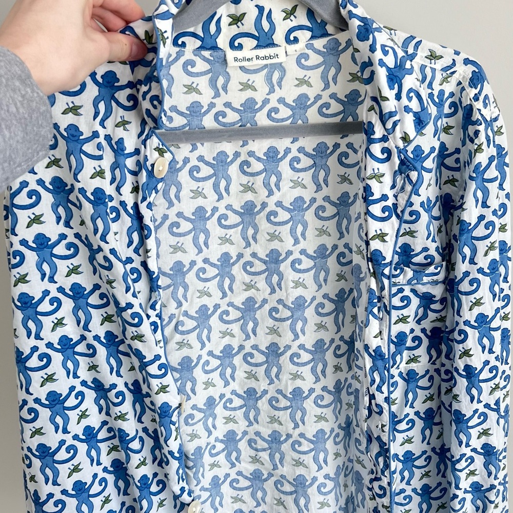 Men’s / Boys Roller Rabbit Monkey Lounge Shirt button up 🐰💙